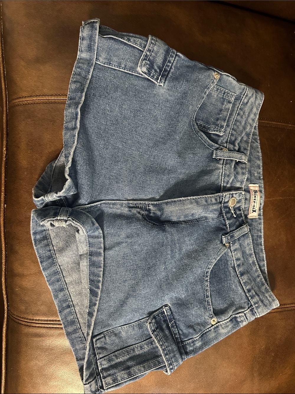 Blue Denim Roll-Hem Jean Shorts for Women